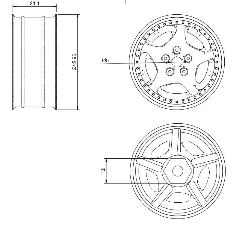 RC 12MM HEX 3 piece converted Z32 wheels with and without tires 3D print model_3