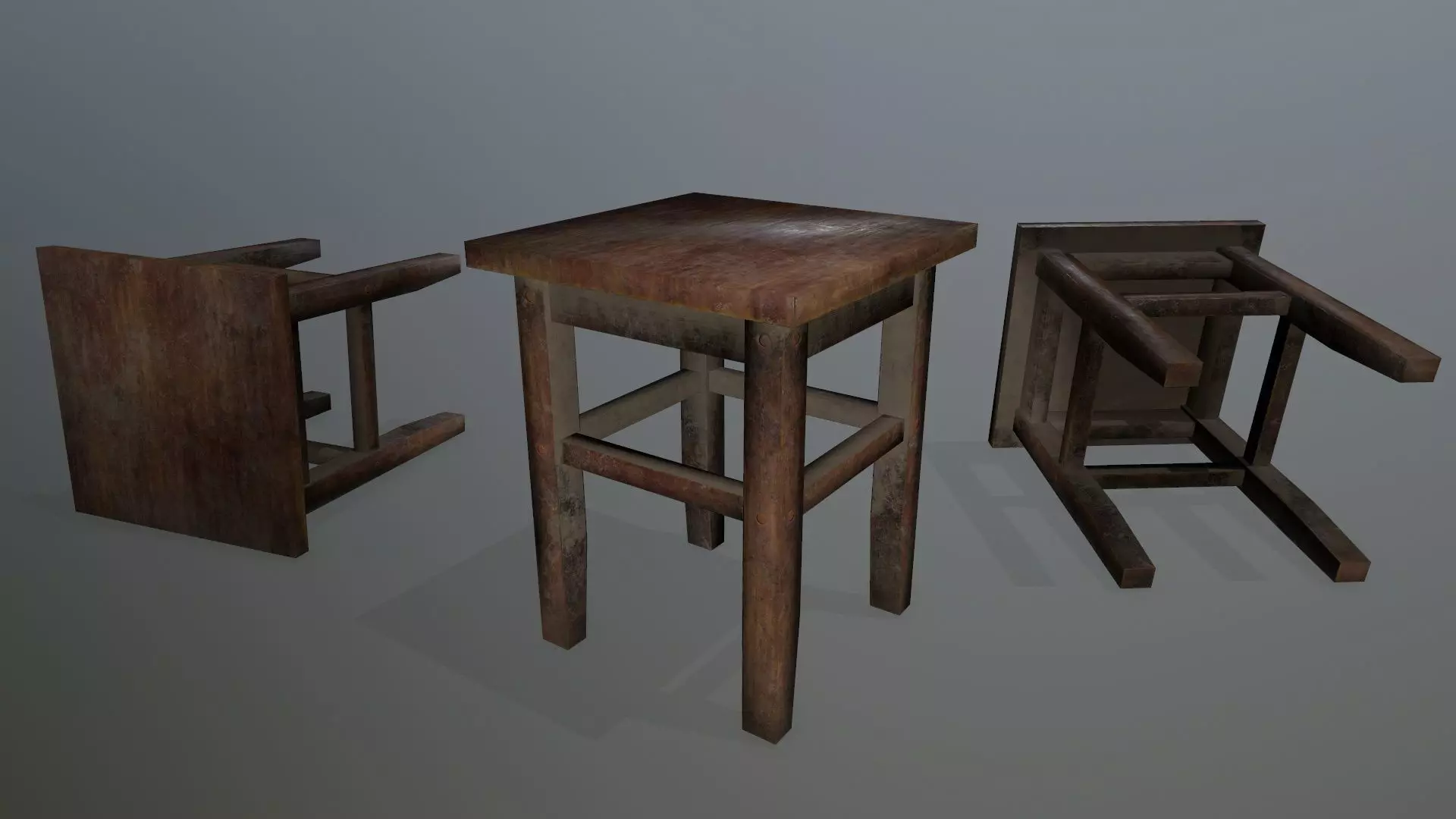 Footstool wooden table Low-poly 3D model_0