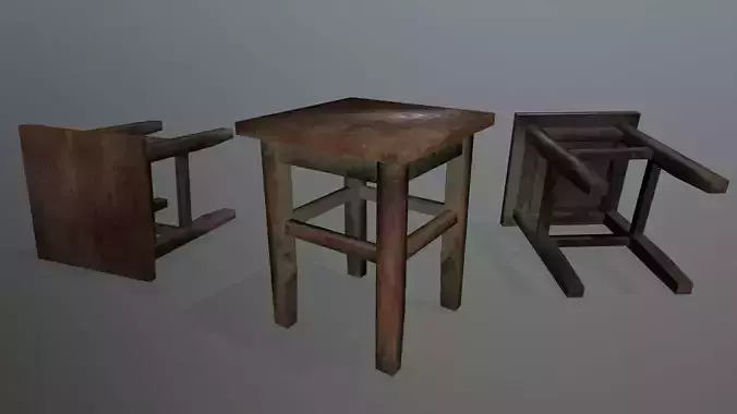 Footstool wooden table Low-poly 3D model