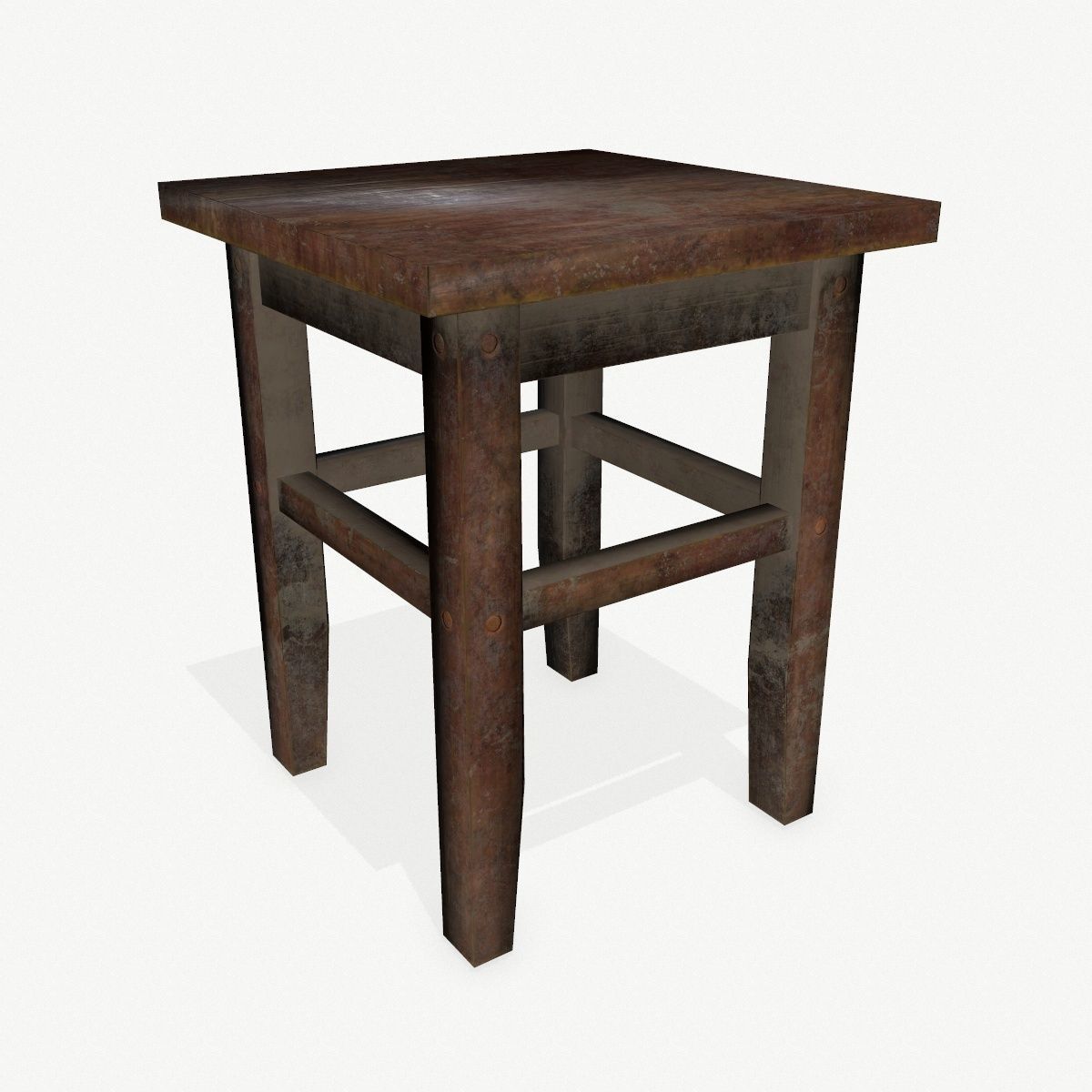 Footstool wooden table Low-poly 3D model_2
