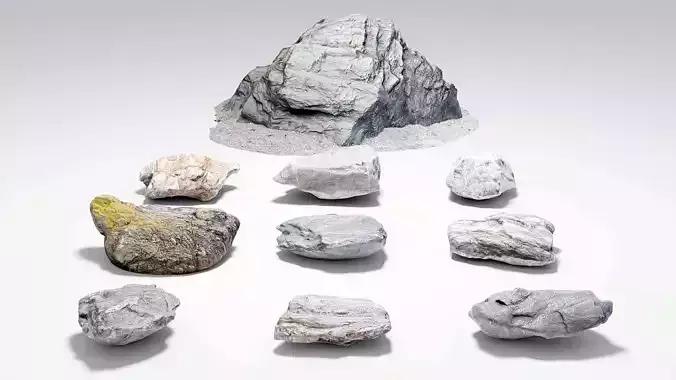 Rocks - 10 game-ready beach rocks - photo-scanned stones 2K PBR Low-poly 3D model