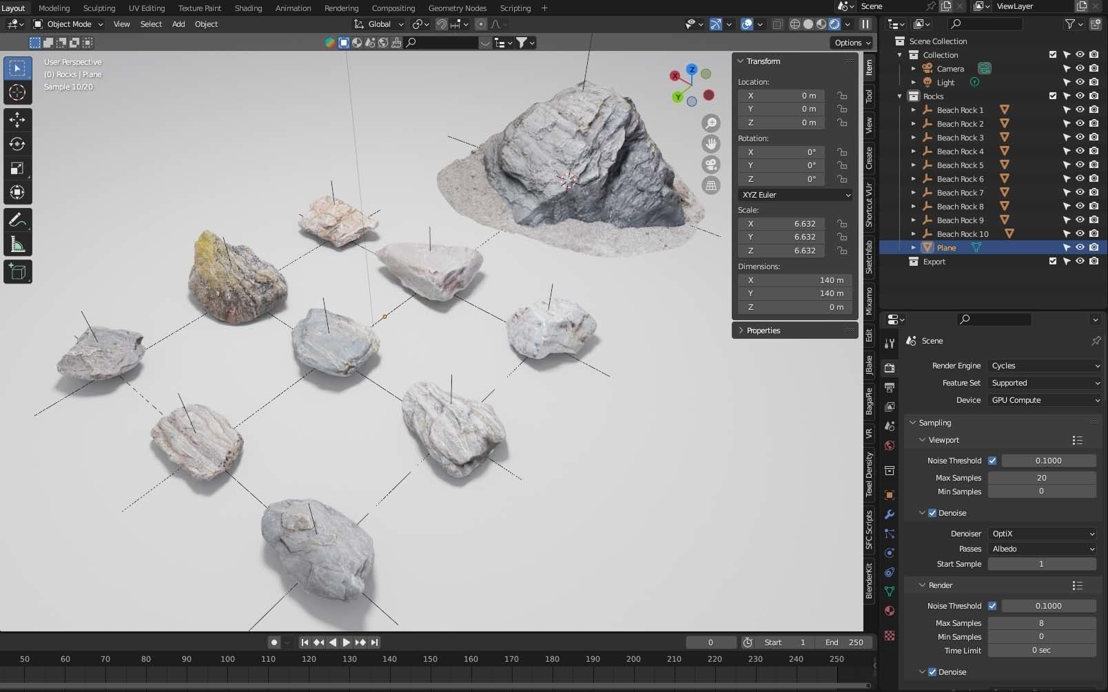 Rocks - 10 game-ready beach rocks - photo-scanned stones 2K PBR Low-poly 3D model_15