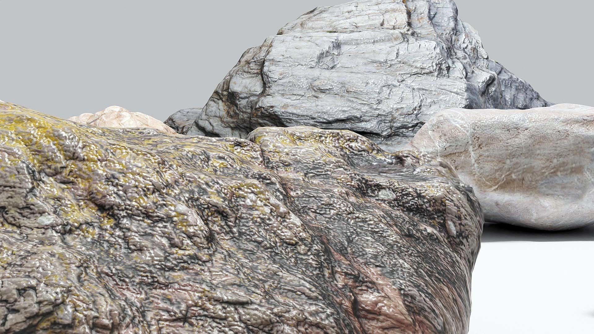 Rocks - 10 game-ready beach rocks - photo-scanned stones 2K PBR Low-poly 3D model_1