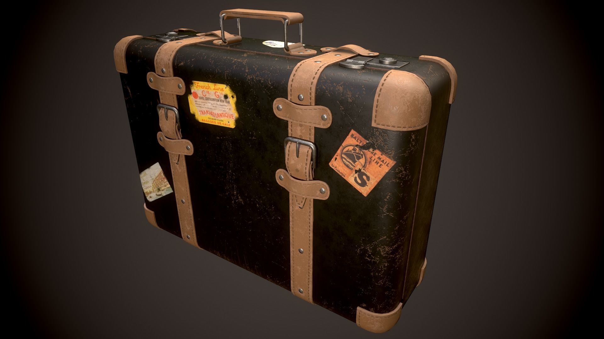 Vintage Leather Suitcase - Low-poly Game-ready 3D Model Low-poly 3D model_8