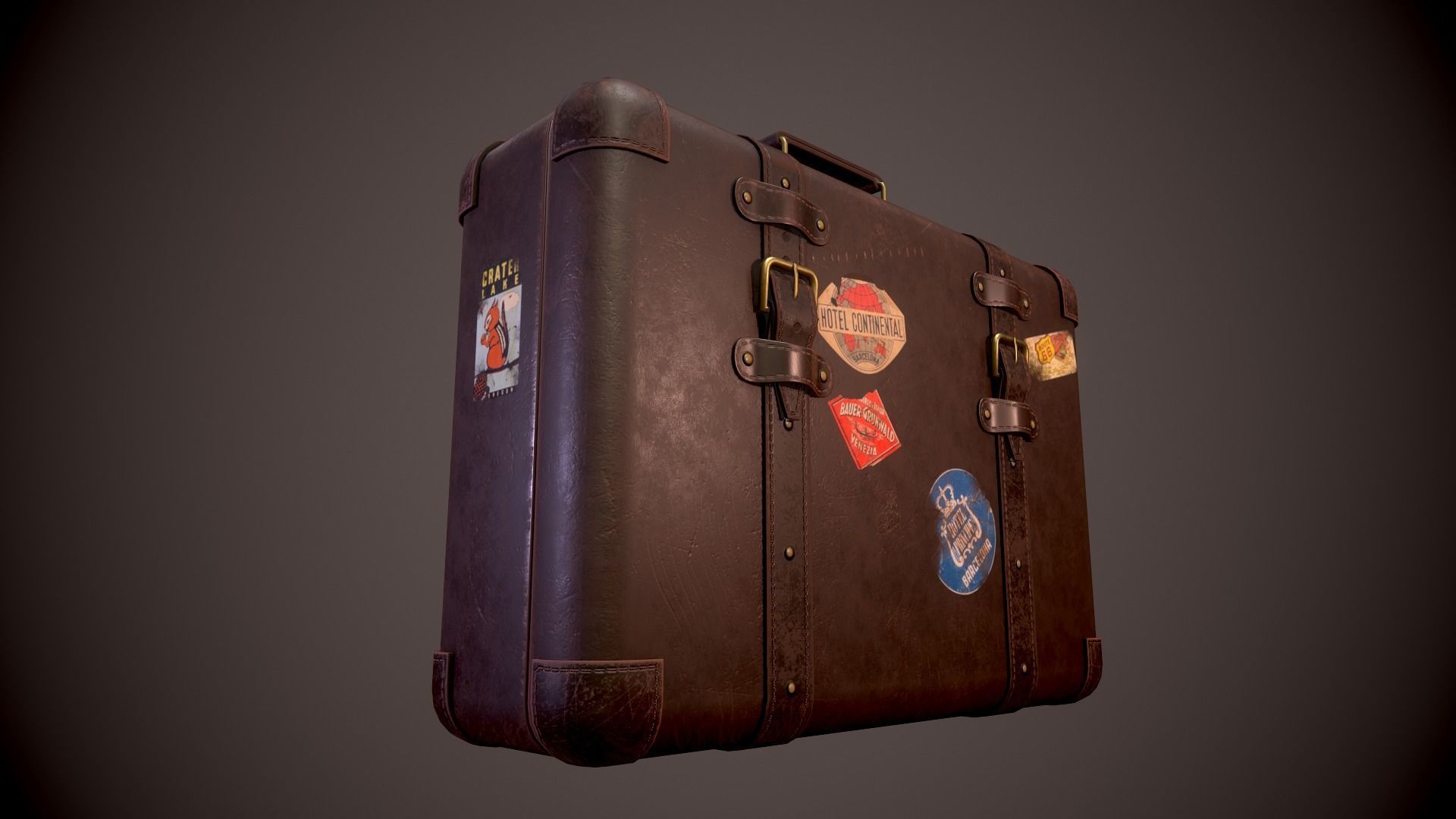 Vintage Leather Suitcase - Low-poly Game-ready 3D Model Low-poly 3D model_5