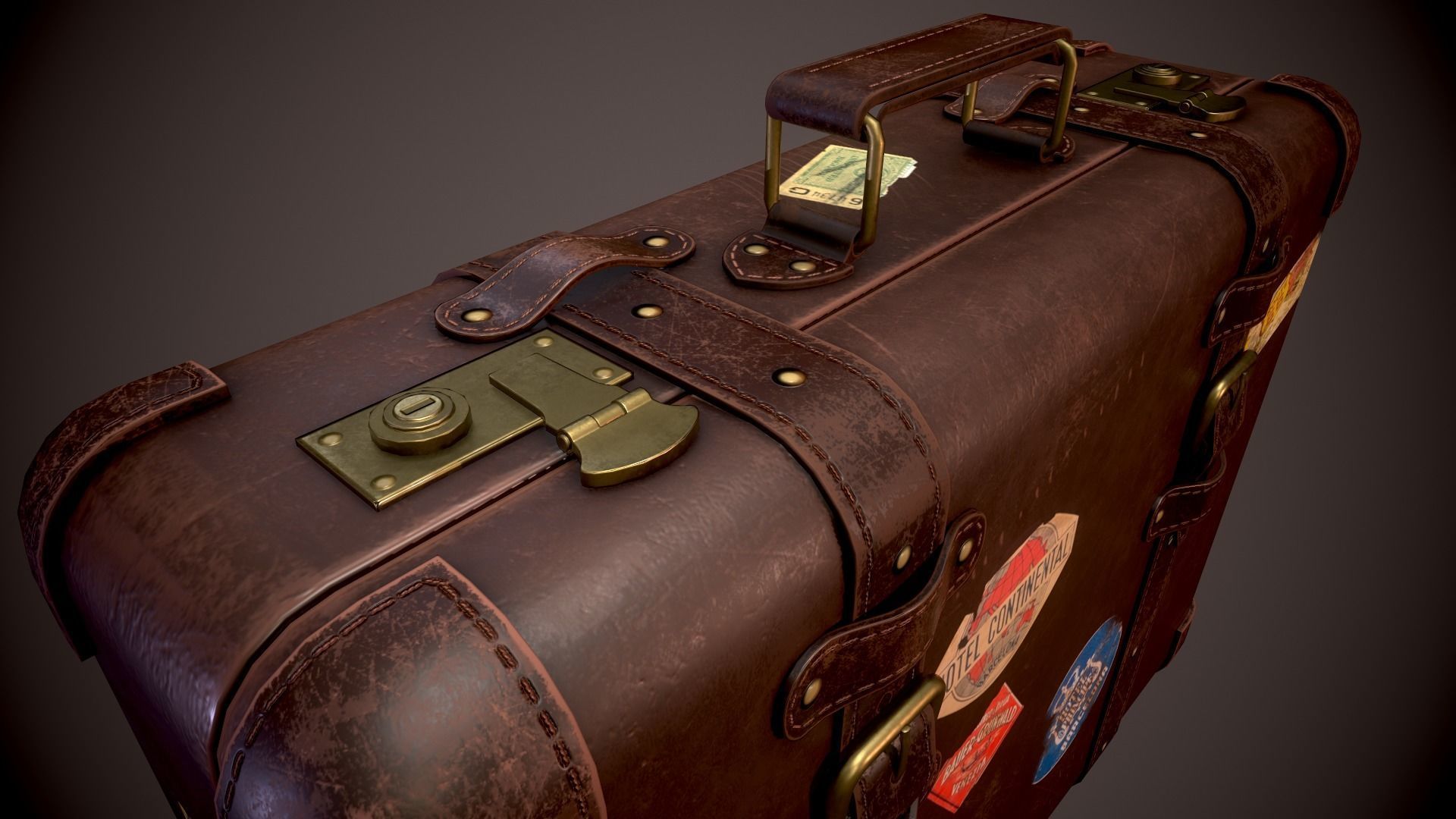 Vintage Leather Suitcase - Low-poly Game-ready 3D Model Low-poly 3D model_4