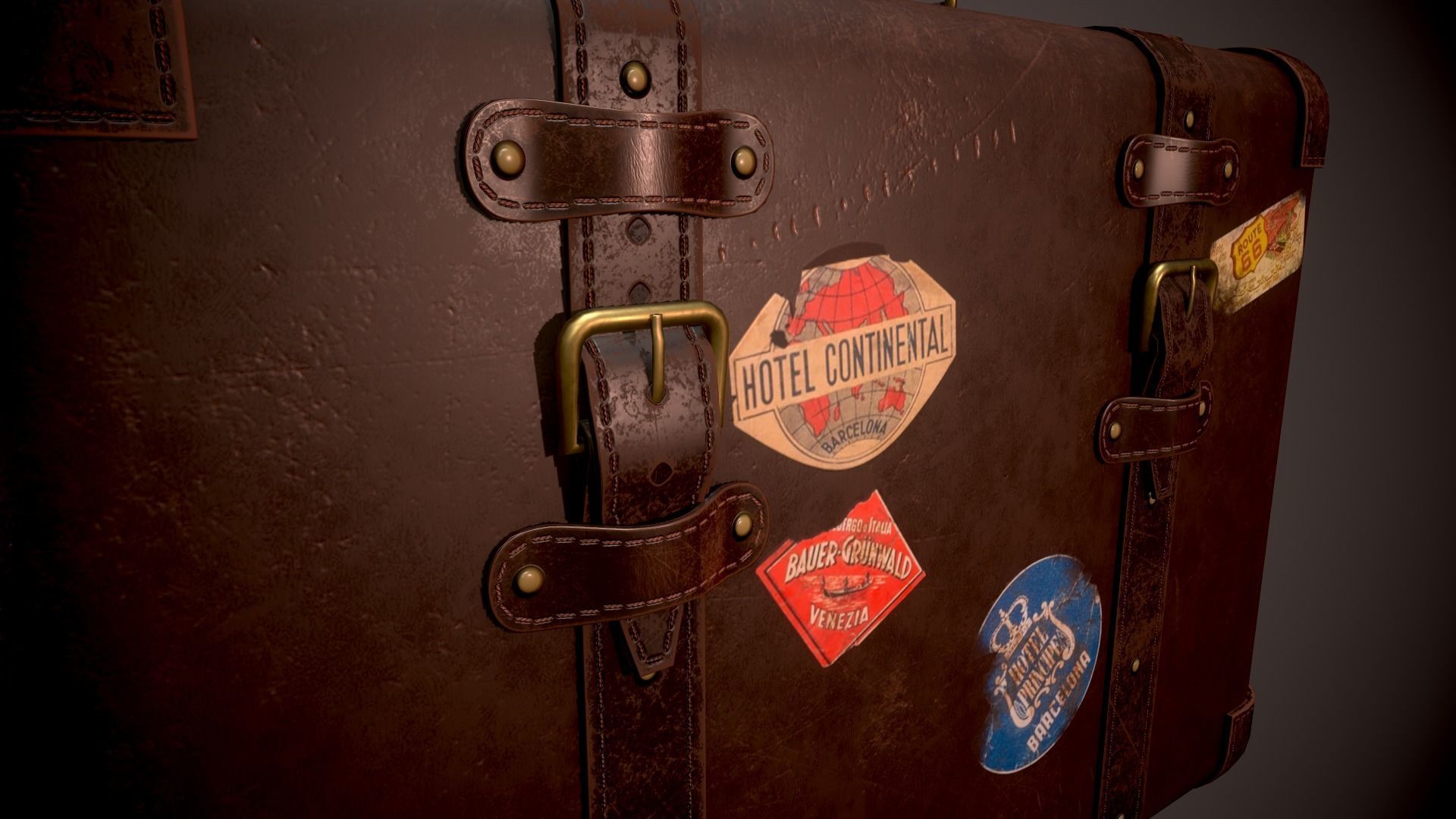 Vintage Leather Suitcase - Low-poly Game-ready 3D Model Low-poly 3D model_3