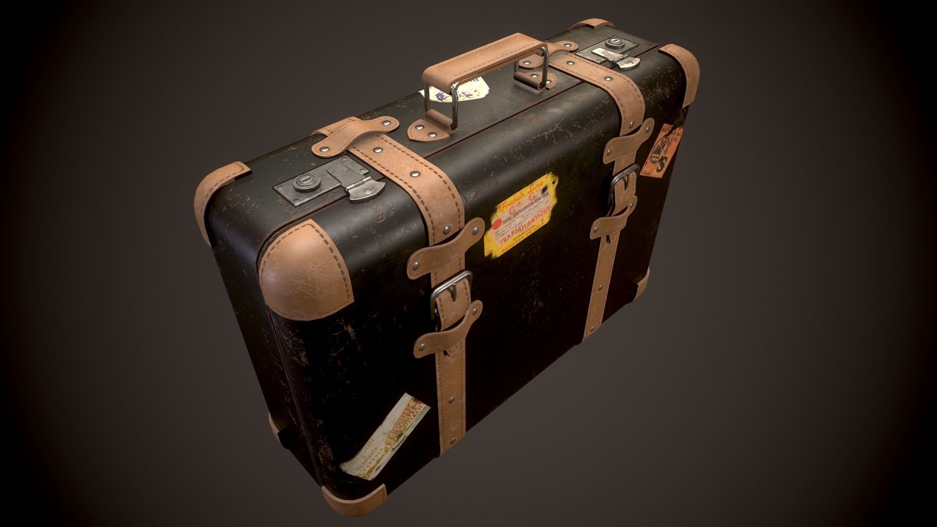 Vintage Leather Suitcase - Low-poly Game-ready 3D Model Low-poly 3D model_9