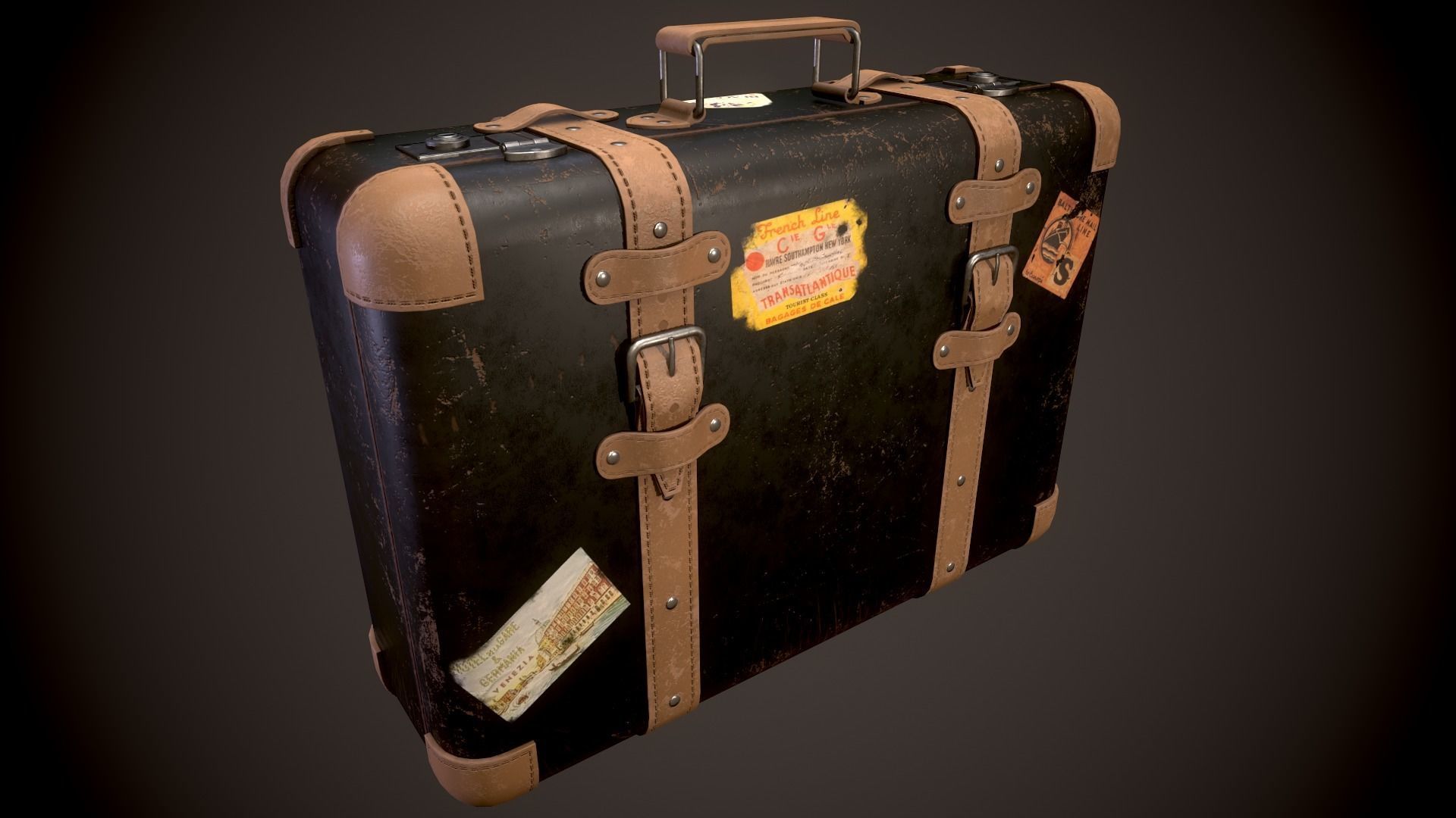 Vintage Leather Suitcase - Low-poly Game-ready 3D Model Low-poly 3D model_6