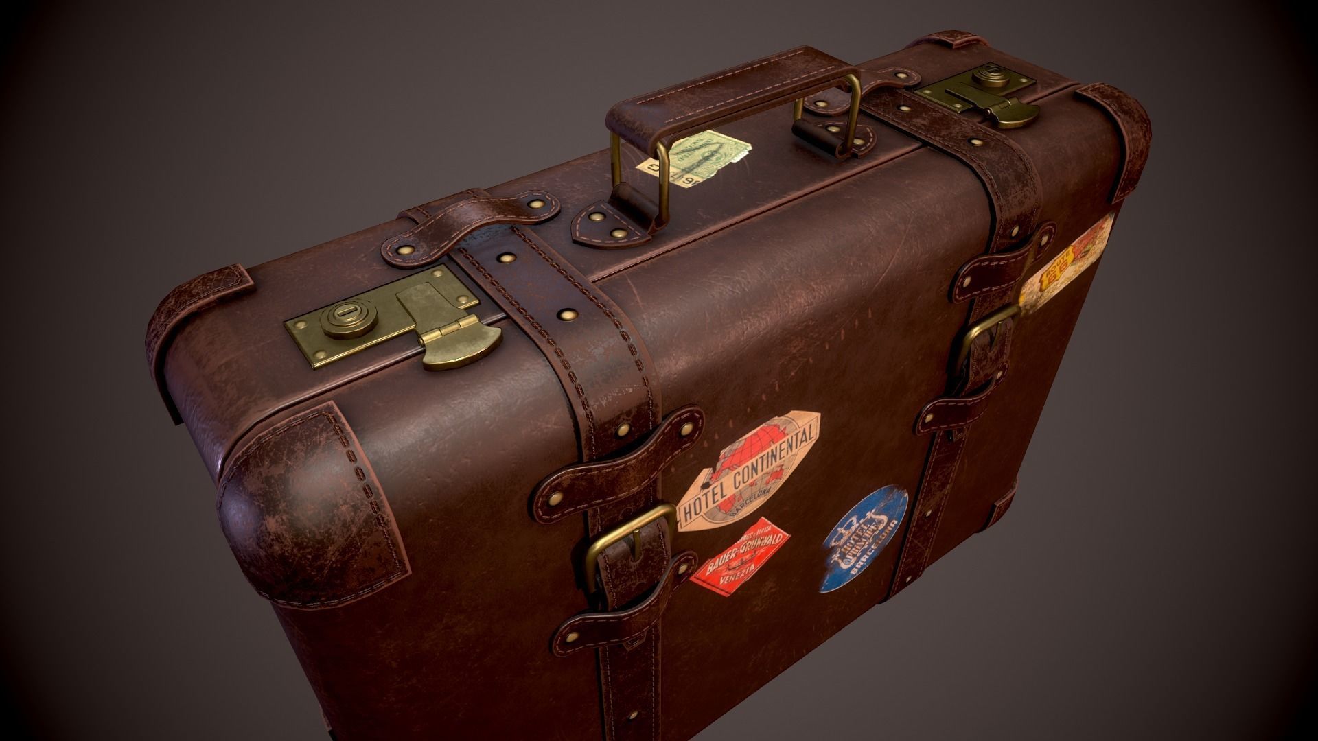 Vintage Leather Suitcase - Low-poly Game-ready 3D Model Low-poly 3D model_2