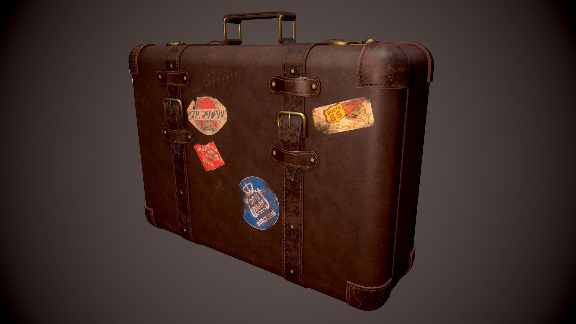 Vintage Leather Suitcase - Low-poly Game-ready 3D Model Low-poly 3D model_1
