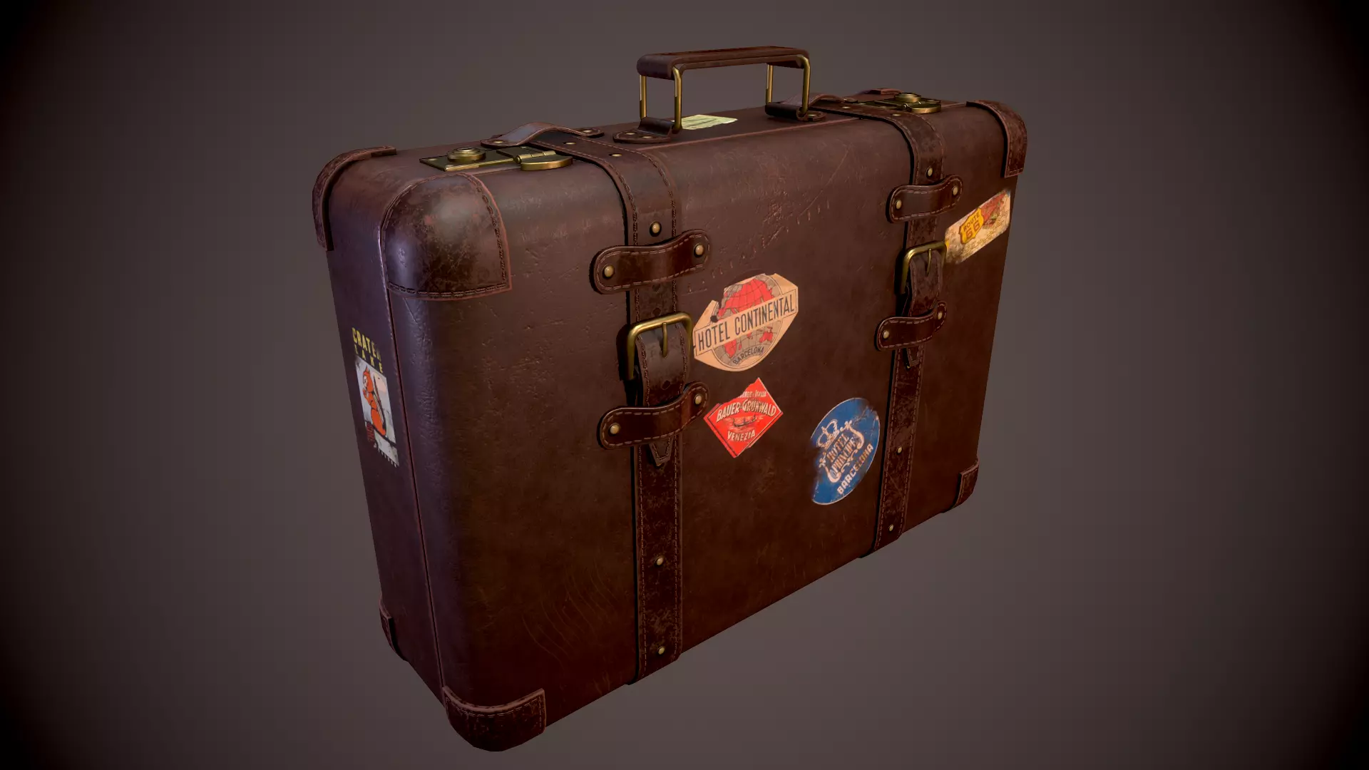 Vintage Leather Suitcase - Low-poly Game-ready 3D Model Low-poly 3D model_0