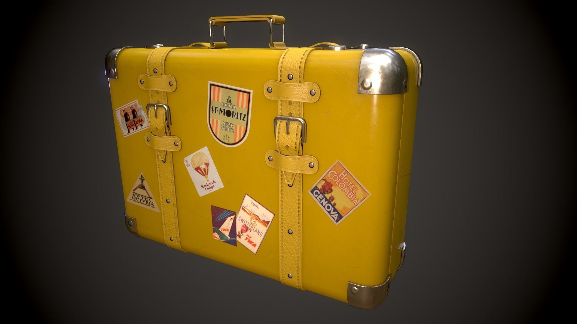 Vintage Leather Suitcase - Low-poly Game-ready 3D Model Low-poly 3D model_15