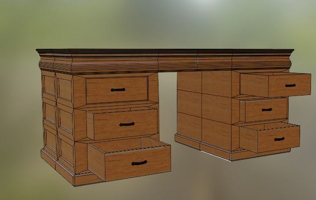 Desk 19th century Low-poly 3D model_5