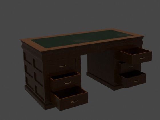 Desk 19th century Low-poly 3D model_2