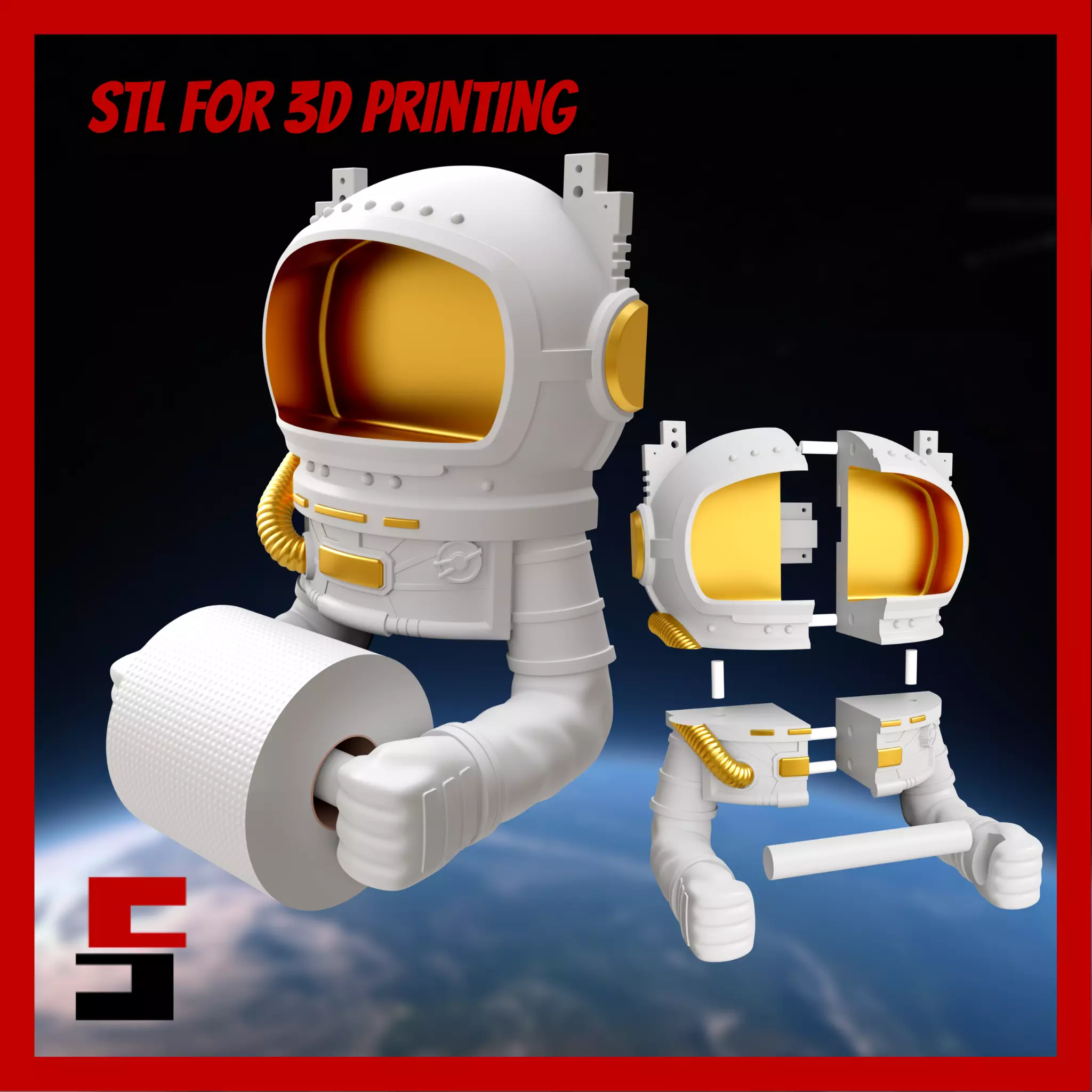 Astronaut Paper Holder Toilet 3D print model_0