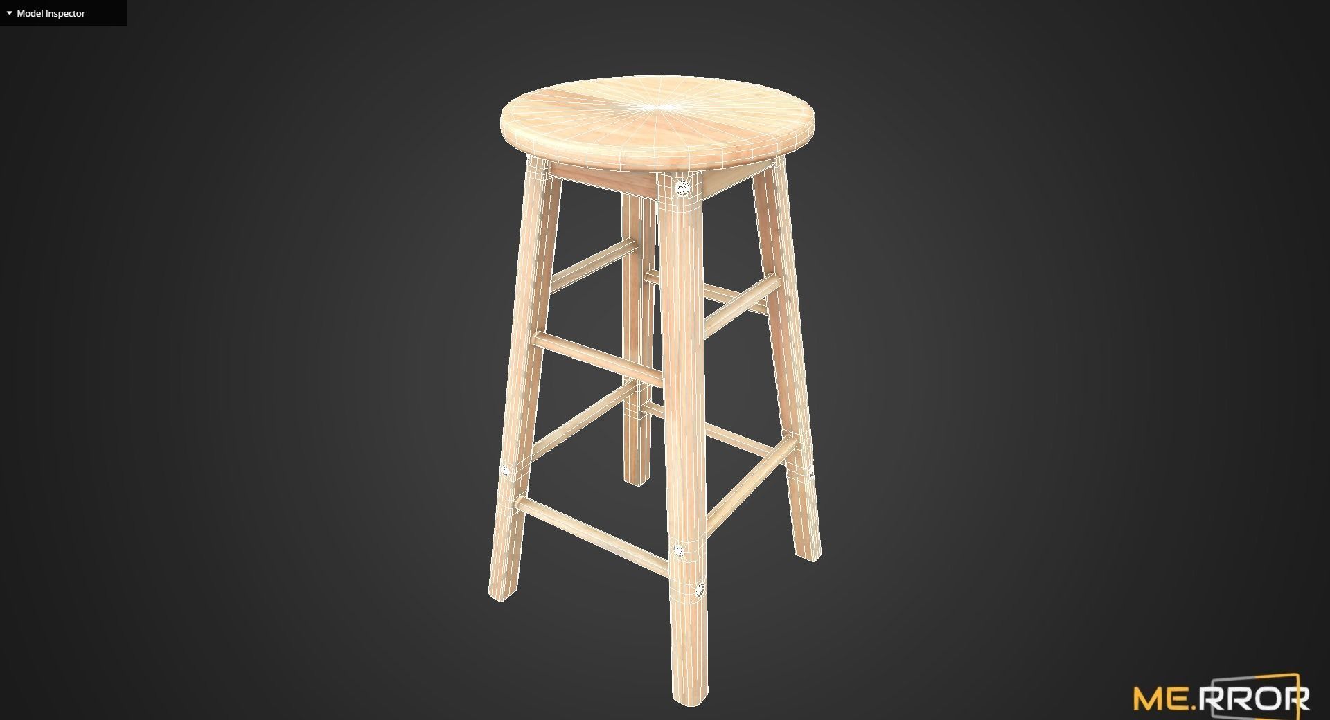 Game Ready High Wood Stool Low-poly 3D model_8