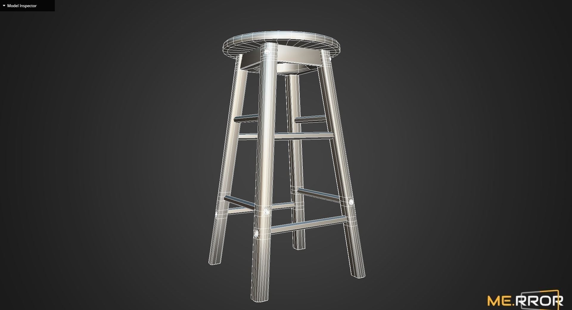 Game Ready High Wood Stool Low-poly 3D model_13
