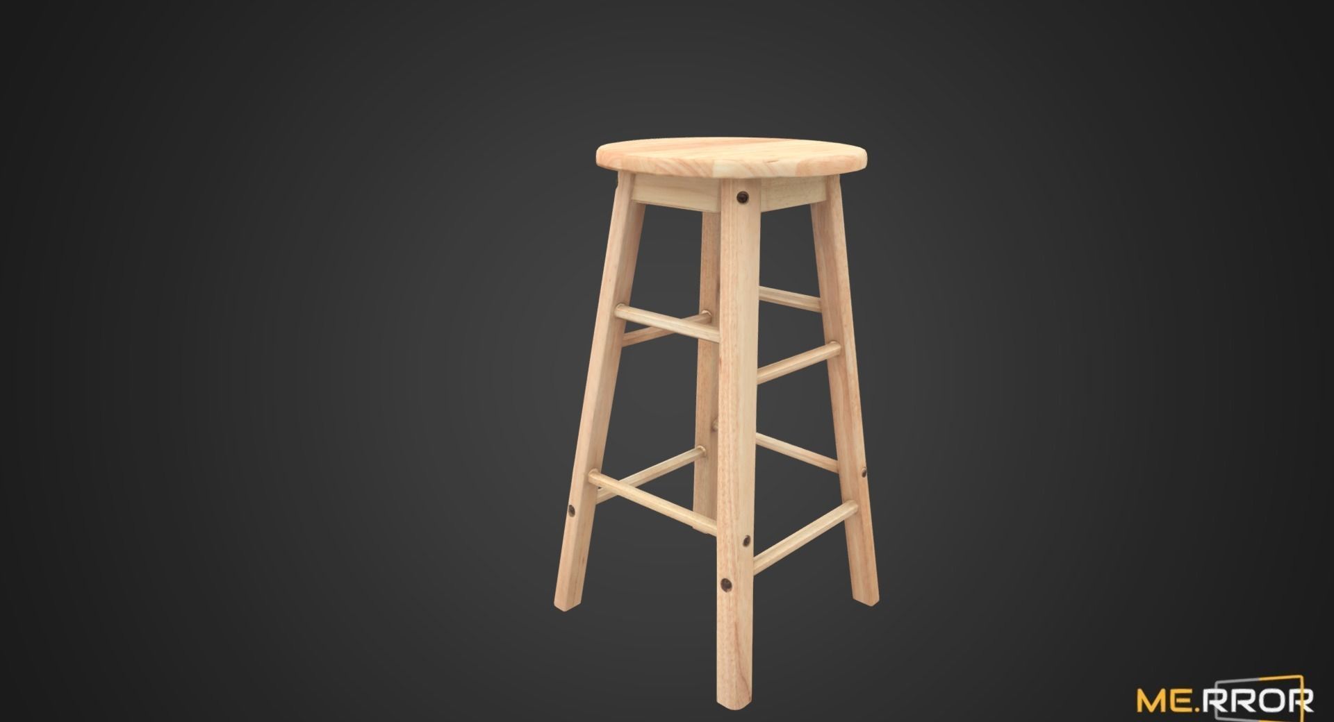 Game Ready High Wood Stool Low-poly 3D model_1