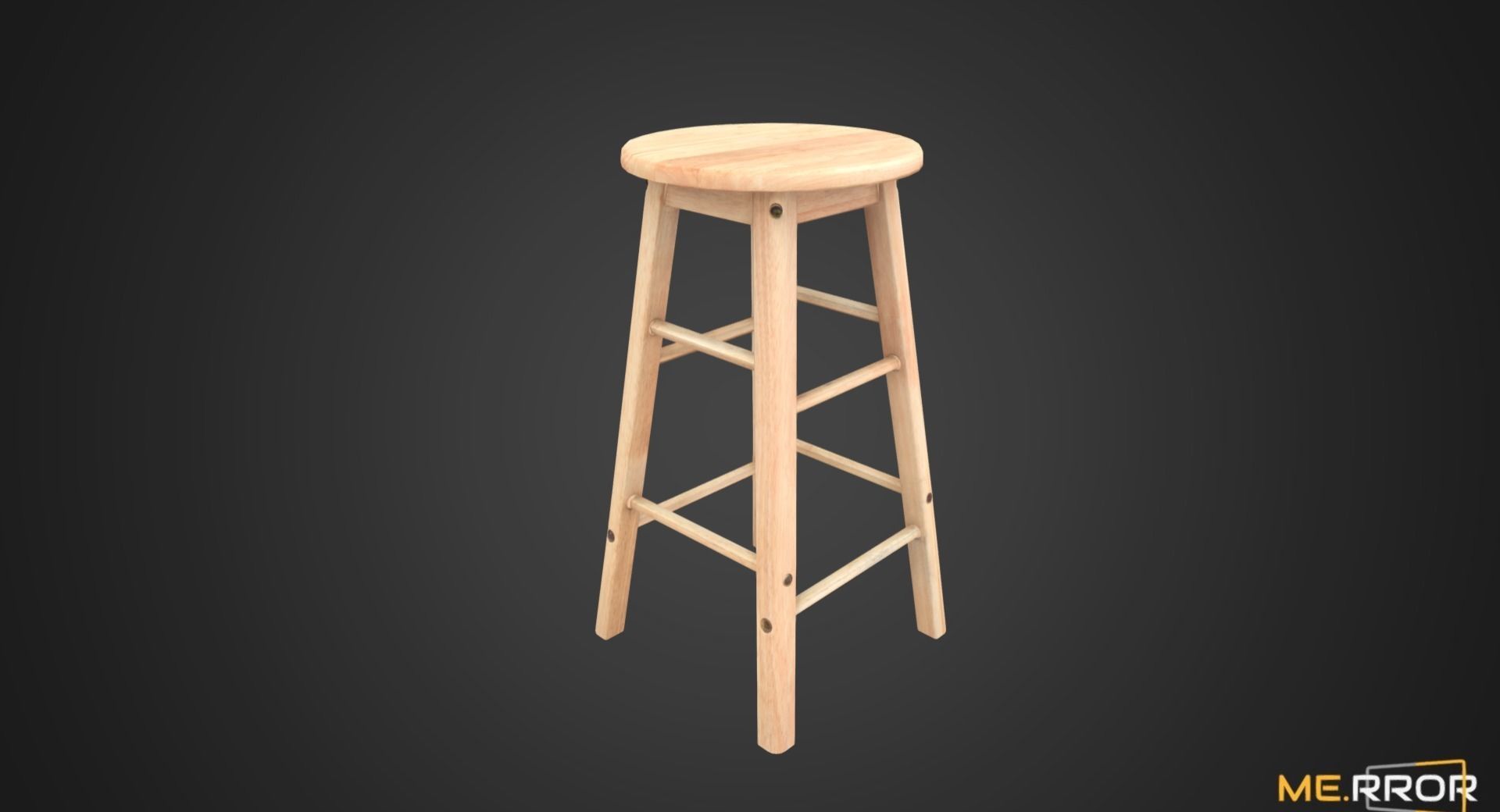 Game Ready High Wood Stool Low-poly 3D model_6