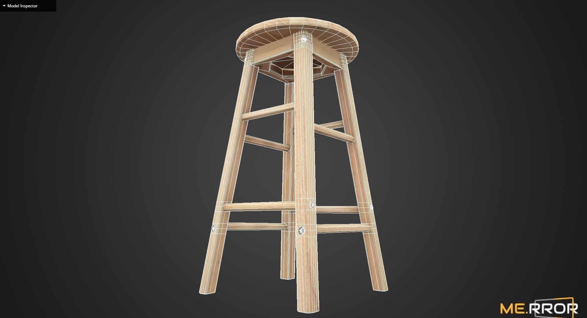 Game Ready High Wood Stool Low-poly 3D model_10