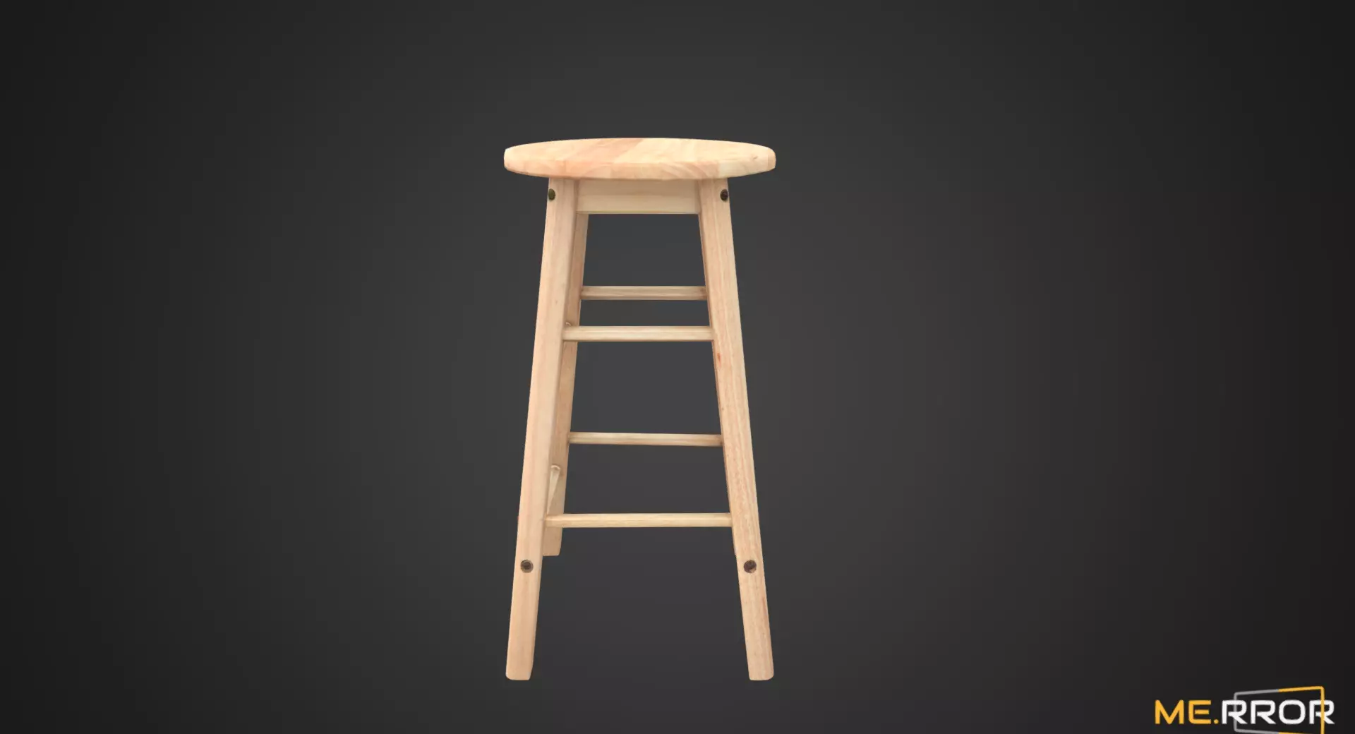 Game Ready High Wood Stool Low-poly 3D model_0