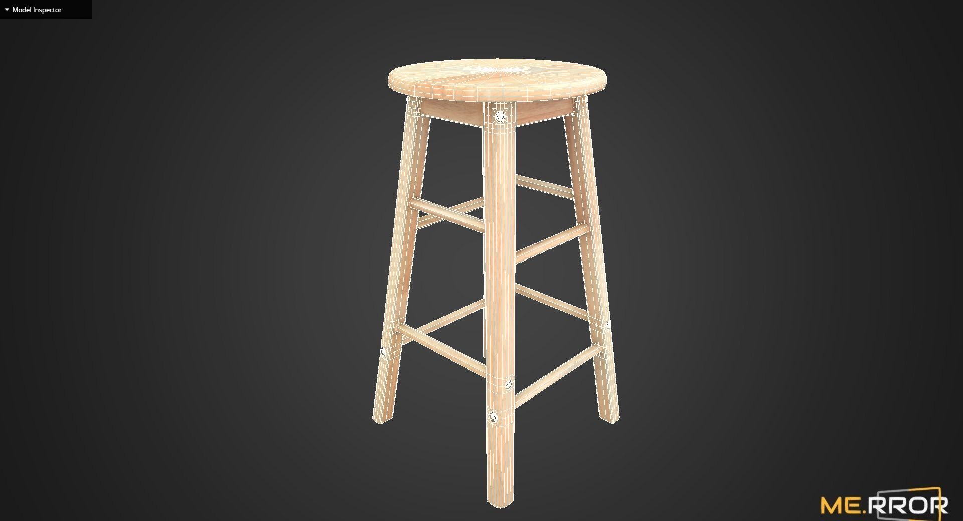 Game Ready High Wood Stool Low-poly 3D model_7