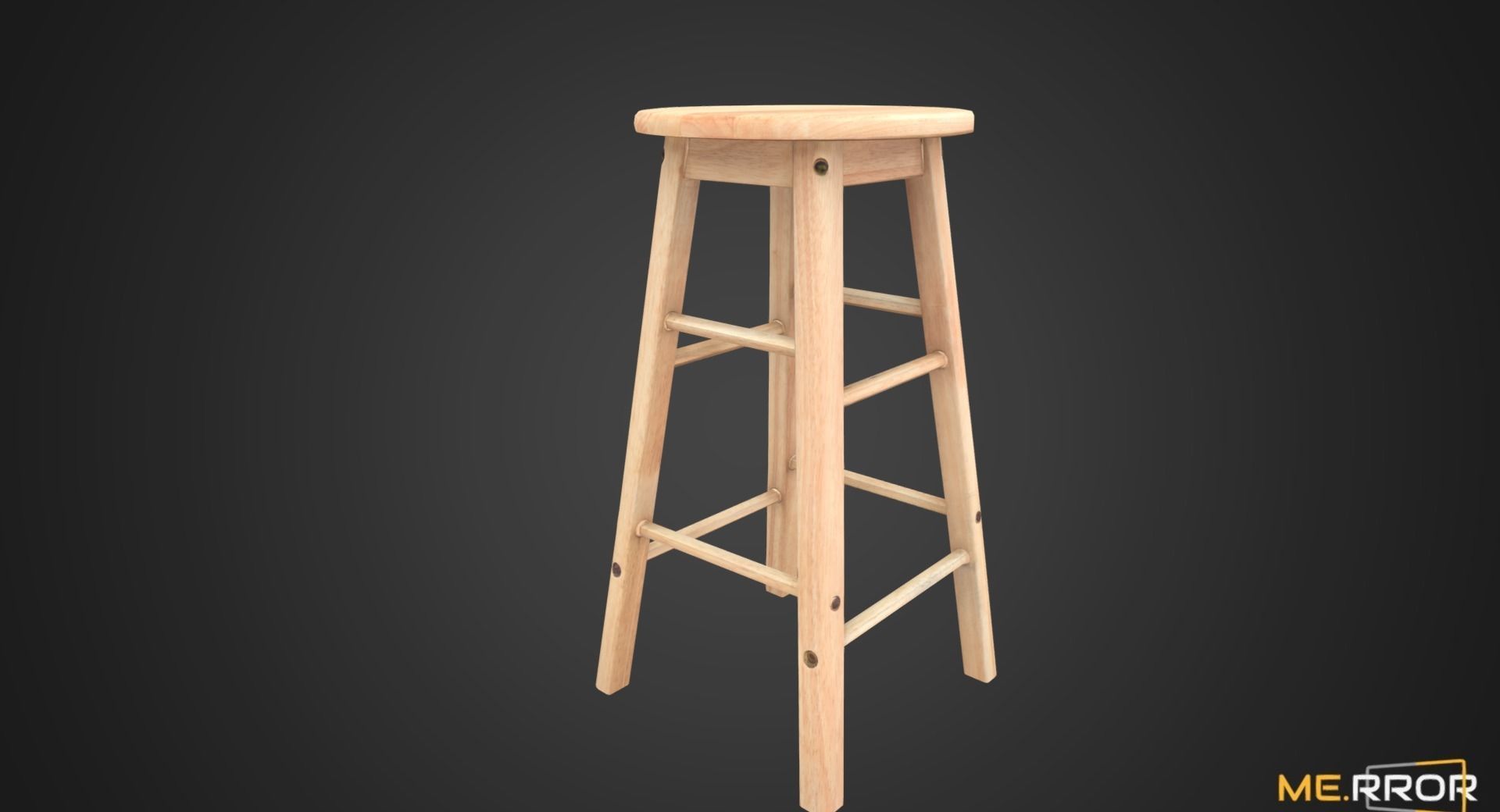 Game Ready High Wood Stool Low-poly 3D model_3