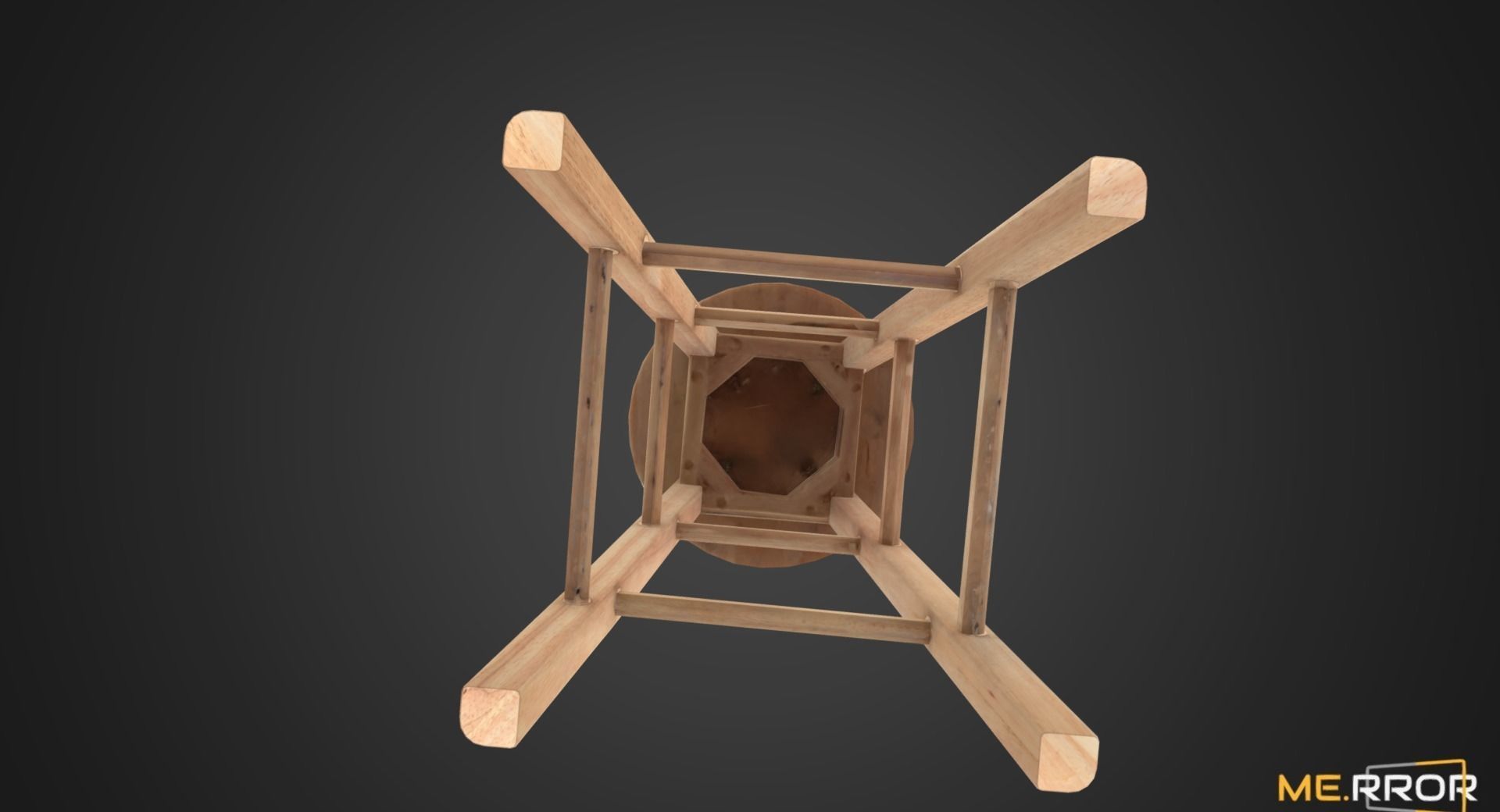 Game Ready High Wood Stool Low-poly 3D model_5