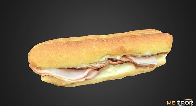Game Ready Jambon Beurre Ham Baguette Sandwitch Low-poly 3D model 6