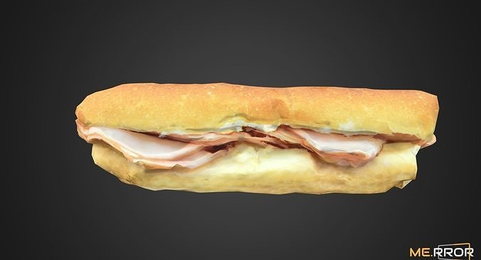 Game Ready Jambon Beurre Ham Baguette Sandwitch Low-poly 3D model 5