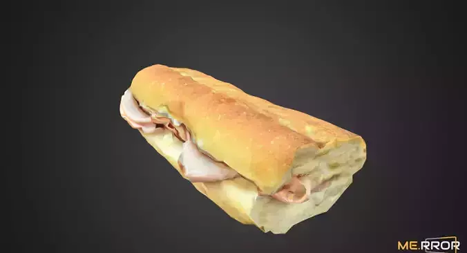 Game Ready Jambon Beurre Ham Baguette Sandwitch Low-poly 3D model