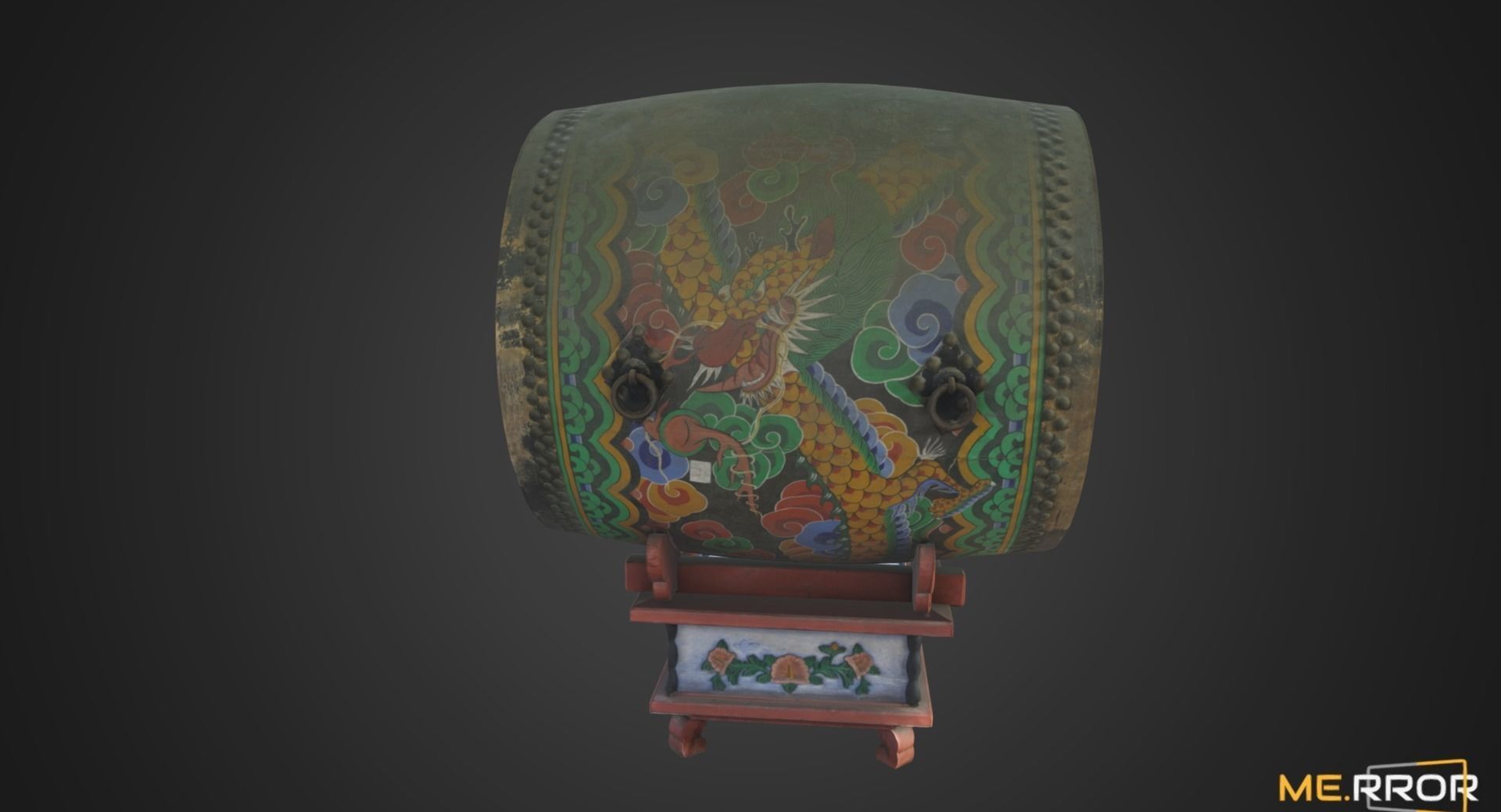 Game Ready Korean Traditional Drum called Buk Low-poly 3D model_2