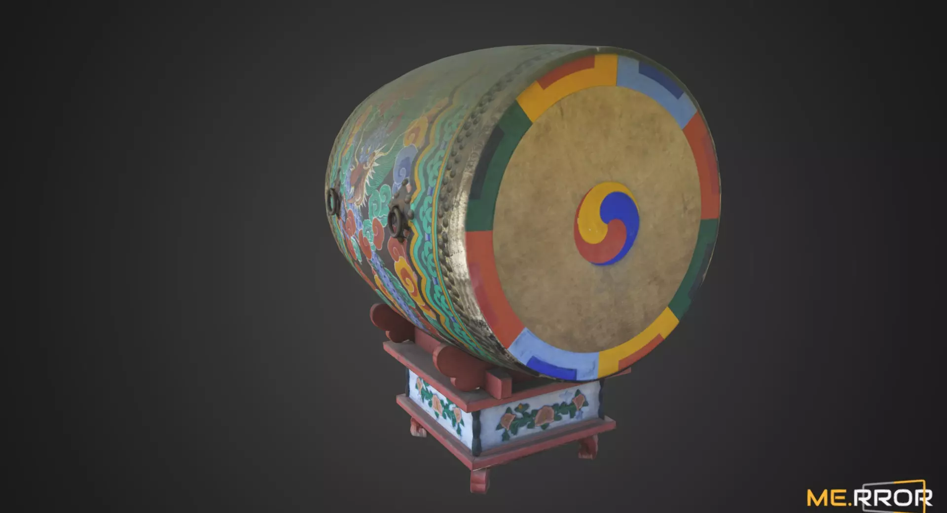 Game Ready Korean Traditional Drum called Buk Low-poly 3D model_0