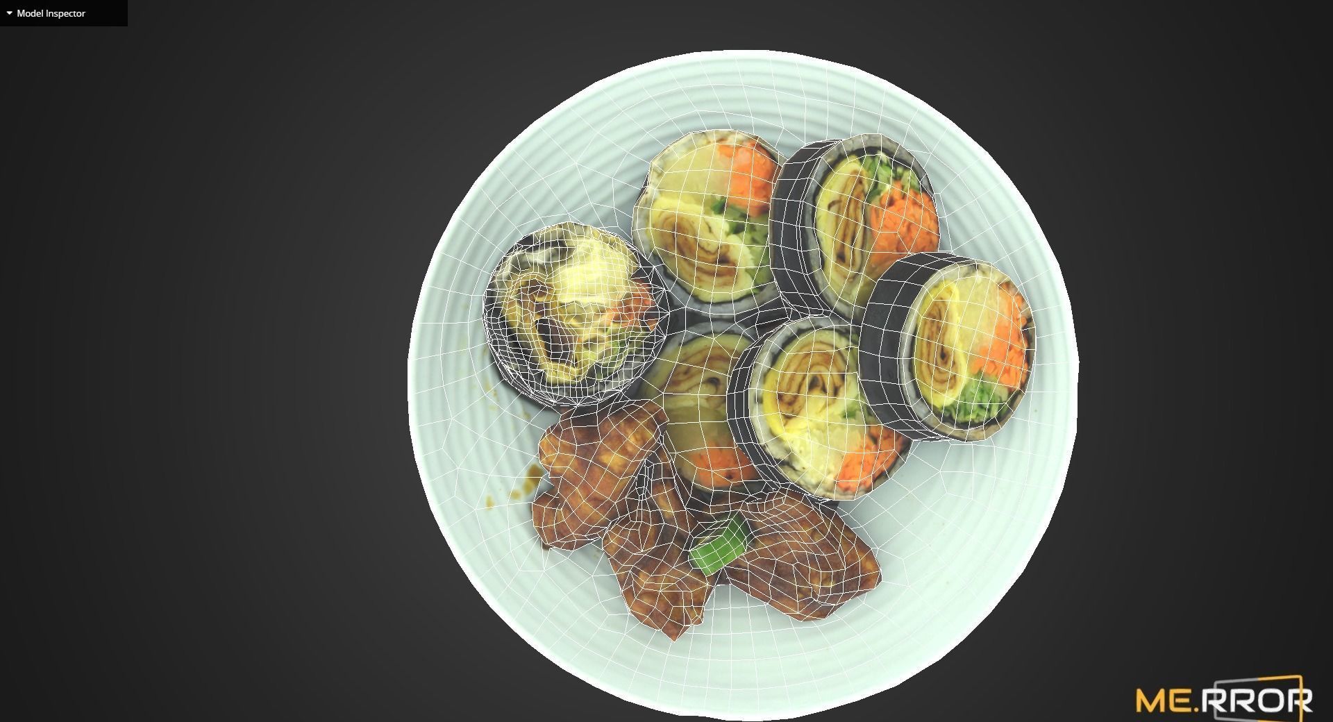 Game Ready Korean Dish Rice Roll Gimbab and Chicken Low-poly 3D model_7