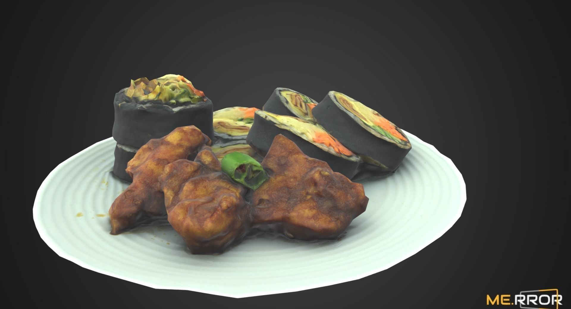 Game Ready Korean Dish Rice Roll Gimbab and Chicken Low-poly 3D model_6