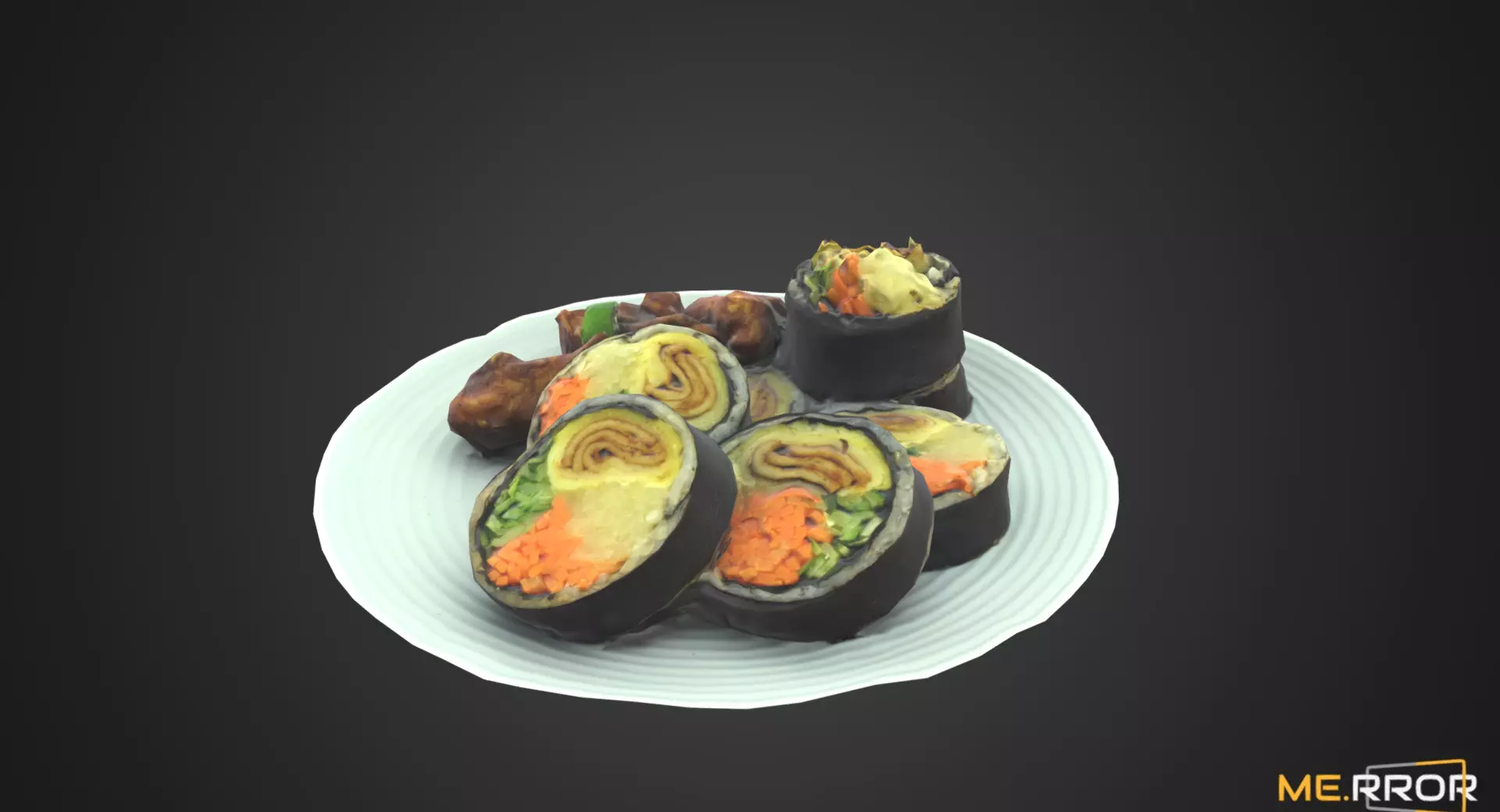 Game Ready Korean Dish Rice Roll Gimbab and Chicken Low-poly 3D model_0