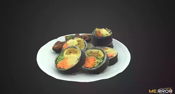 Game Ready Korean Dish Rice Roll Gimbab and Chicken