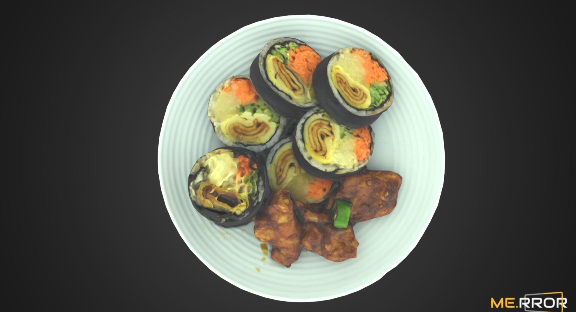 Game Ready Korean Dish Rice Roll Gimbab and Chicken Low-poly 3D model_2