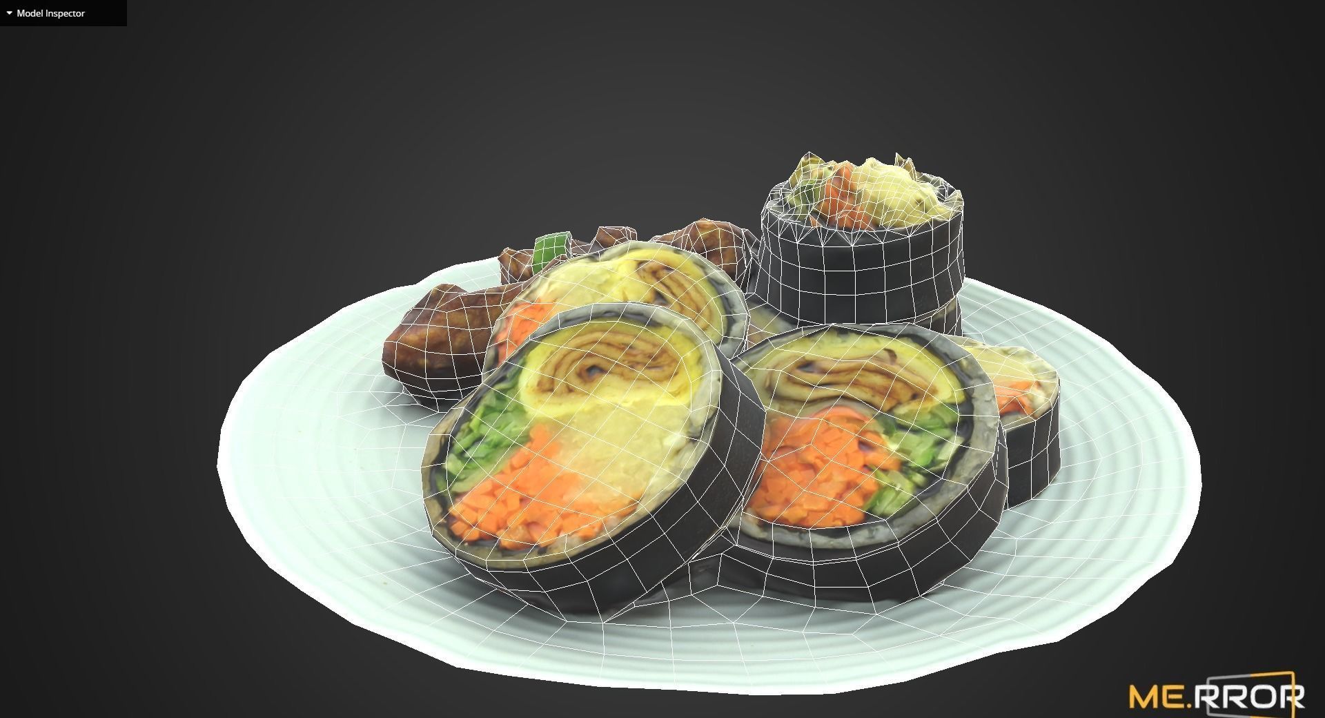 Game Ready Korean Dish Rice Roll Gimbab and Chicken Low-poly 3D model_8