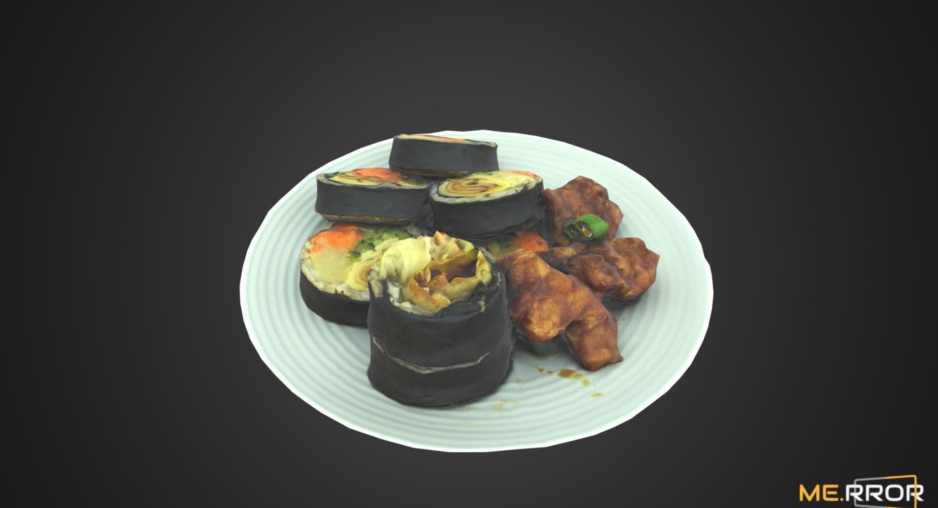 Game Ready Korean Dish Rice Roll Gimbab and Chicken Low-poly 3D model_1