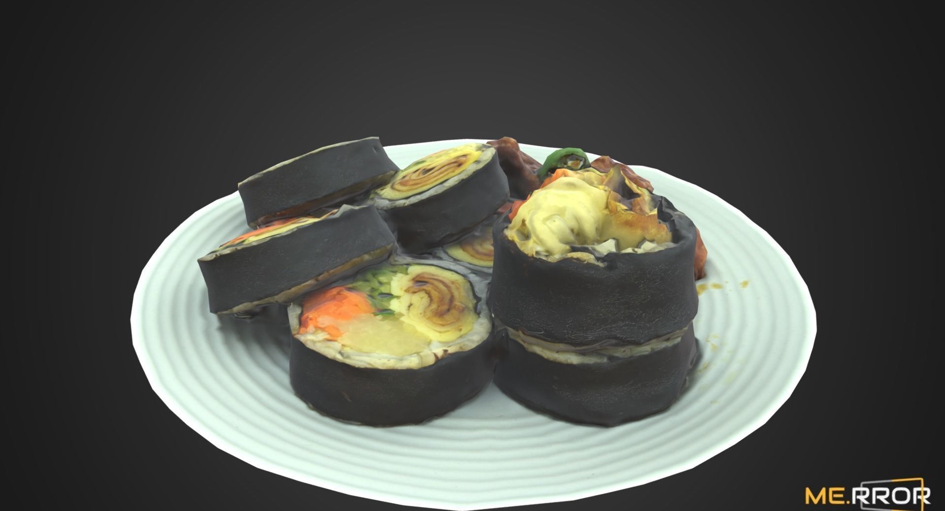 Game Ready Korean Dish Rice Roll Gimbab and Chicken Low-poly 3D model_5