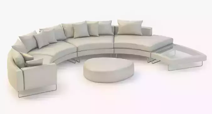 Half Moon Curved Sectional Sofa Leather 3D model