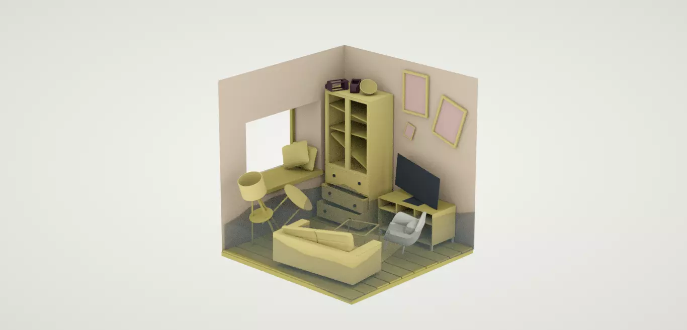 Isometric Room with flood Interior 3D model