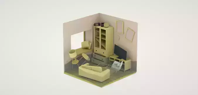 Isometric Room with flood Interior 