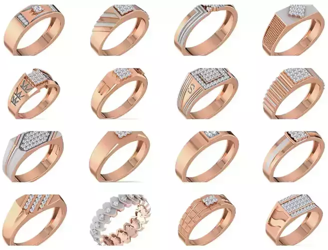 25 Gents Groom Mens Diamond Band Ring 3dm stl render details 3D Model Collection