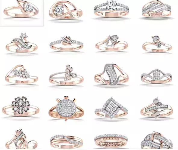 20 Women Diamond Ring 3dm stl render details 3D Model Collection
