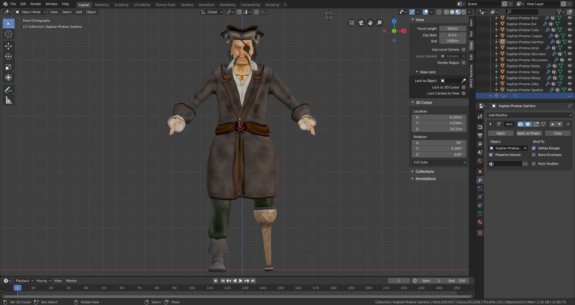 Pirates Capitan Low-poly 3D model_4