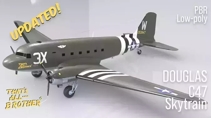 Douglas C47 skytrain Thats All Brother Low-poly 3D model