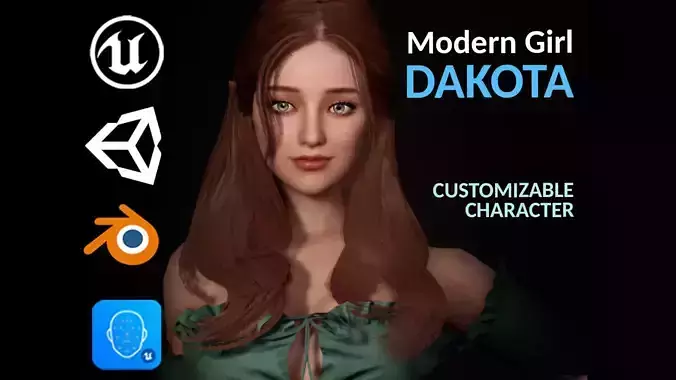 F2 Modern Girl Dakota - Game Ready Rigged Animated 